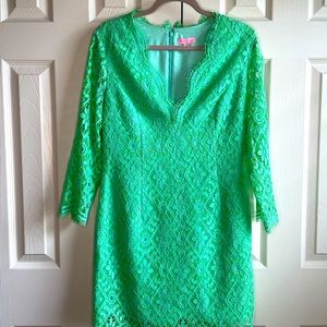 Lily Pulitzer Meryl Dress Poolside Blue Green Diamond Lace Dress - Size 8